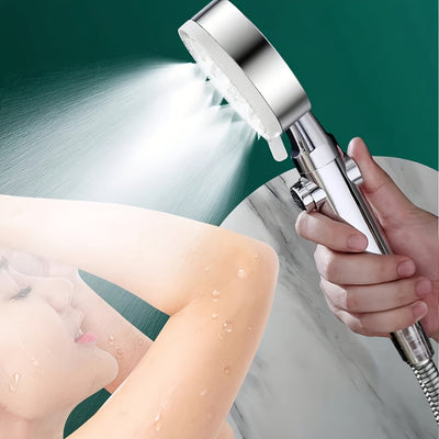 Juego de Cabezal de Ducha de Lluvia de Alta Presión con 5 Modos, Spray de Mano y Soporte Americano - Acabado Pulido, Opciones de Montaje en Pared/Techo para una Experiencia de Baño Mejorada, Agua Caliente, Ducha, SL, Decoración de Regalo de Navidad/Hallo