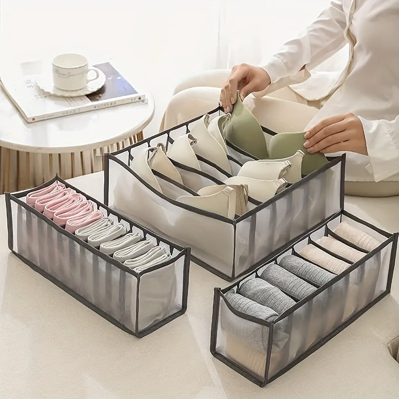 Caja de almacenamiento de tela plegable de 7 niveles para calcetines, ropa interior, corbatas y accesorios - Organizador de armario que ahorra espacio, diseño rectangular contemporáneo con marco negro, ideal para la organización del hogar, organizadores