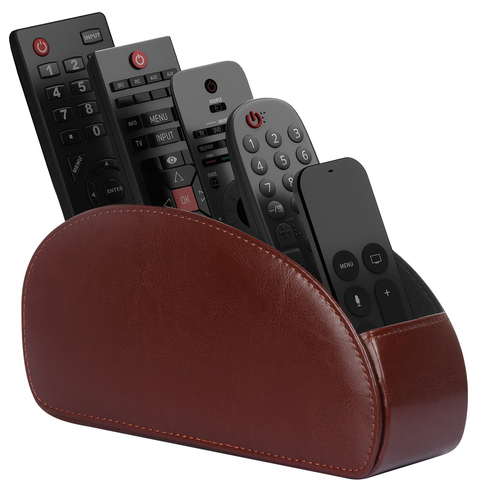 Soporte de control remoto con 5 compartimentos - Caddy de control remoto de piel sintética negra para TV, DVD, Blu-ray, reproductor de medios y control de calefacción, almacenamiento independiente, organizador de escritorio y cajón para almacenamiento en