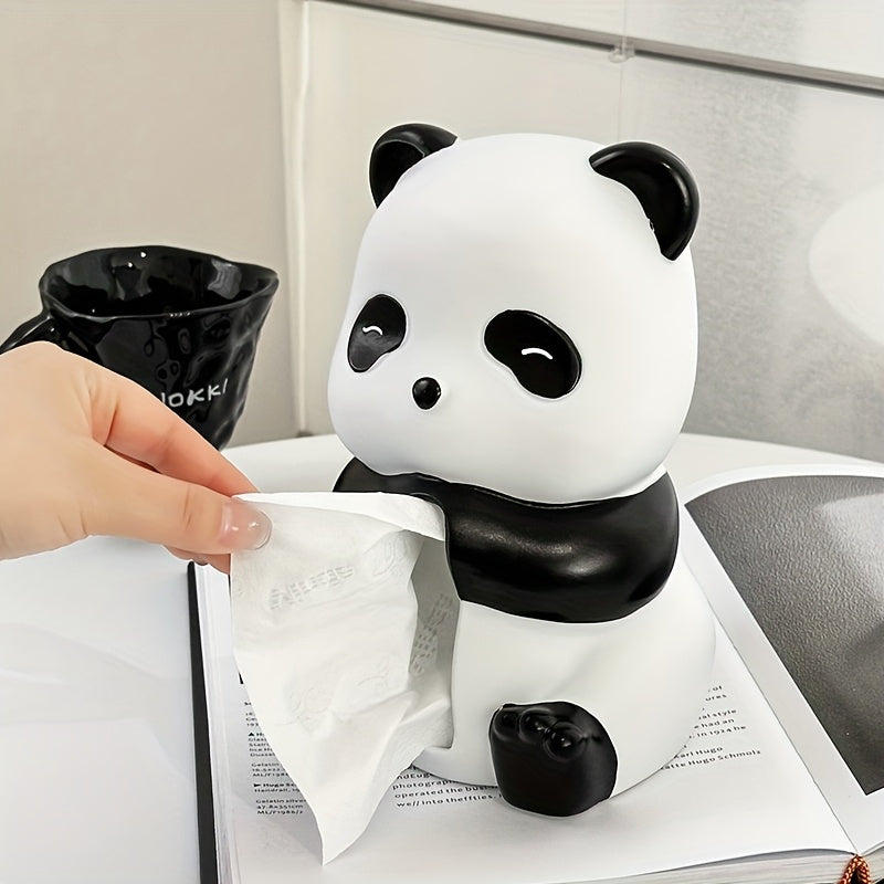 1 caja de pañuelos en forma de panda - Diseño negro y blanco, forma cuadrada elegante, perfecta para decorar el salón o el baño, accesorio de baño | Diseño juguetón | Resina duradera, decoración de panda