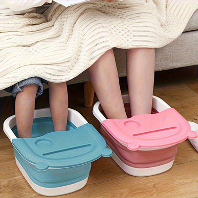 1pc Bañera Plegable para Pie con Masajeador Incorporado - Gran Piscina de Relajación, Sin Necesidad de Electricidad, Diseño Portátil para Uso en el Hogar y Spa, Accesorio de Autocuidado, Tapa Interior Naranja, Cubierta Acolchada Suave