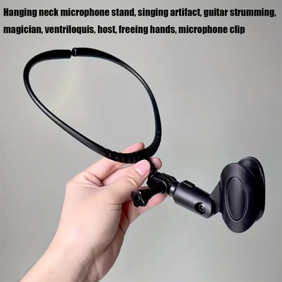 Soporte de micrófono de mano dual con clip de cuello - ABS duradero, ideal para actuaciones en escena y conferencias, supera la licencia, fácil configuración, no necesita energía, perfecto para presentaciones.