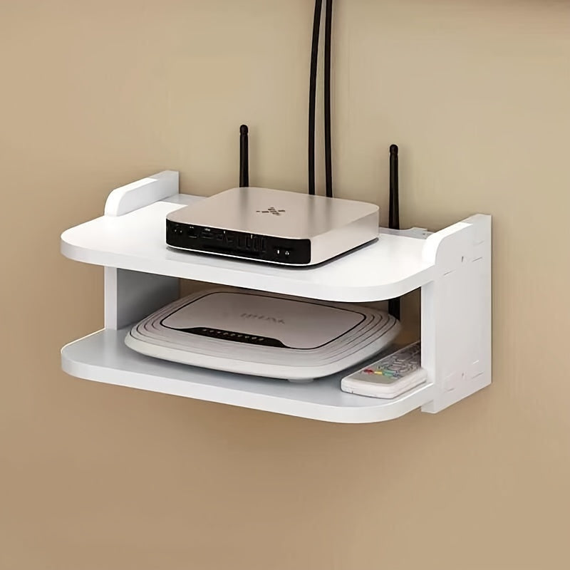 Estante de pared para ahorrar espacio, 1 unidad, material PP, organizador para router y decodificador de TV sin necesidad de taladrar, solución de almacenamiento sin carga, estantes de esquina