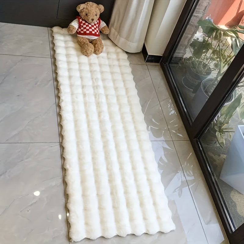 1pc Alfombra Rectangular de Piel Sintética de Conejo Suave - Ligera, Fácil de Cuidar, Alfombra Decorativa de Color Crema para Dormitorio, Sala de Estar o Pasillo, Solo Lavado a Mano, Material de Poliéster, Decoración Hogareña Acogedora y Elegante, Alfomb