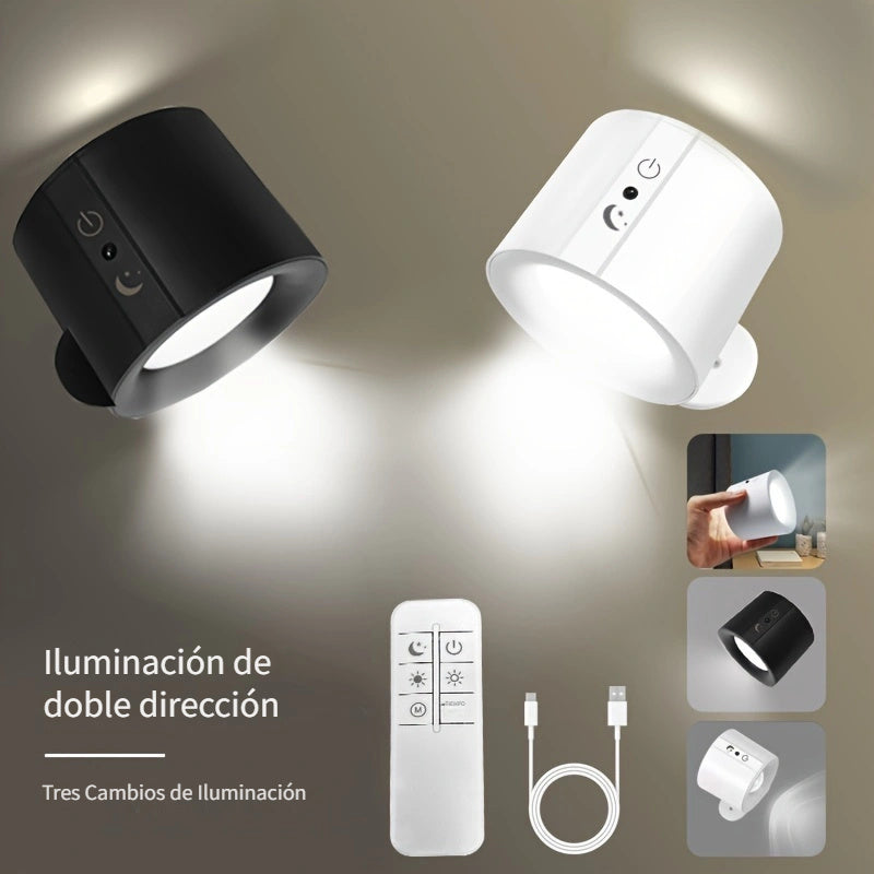 GVTCO 2 luces de pared LED de doble cara, esfera magnética giratoria 360°, luz de lectura con carga USB táctil por control remoto, 3 niveles de luz ajustable y cambio de color, multifuncional, para sala, dormitorio, pasillo, iluminación inalámbrica