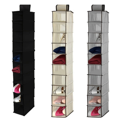 1pc AOXUNDIY Organizador de Zapatos Colgante de 10 Estantes para Armario - Estante de Almacenamiento de Tela Montado en la Pared con Bolsillos de Malla Transparente, Diseño Multinivel Ahorrador de Espacio para Organización de Dormitorio y Residencia Univ