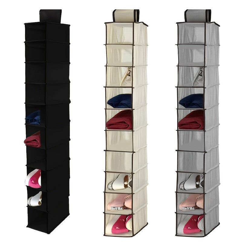1pc AOXUNDIY Organizador de Zapatos Colgante de 10 Estantes para Armario - Estante de Almacenamiento de Tela Montado en la Pared con Bolsillos de Malla Transparente, Diseño Multinivel Ahorrador de Espacio para Organización de Dormitorio y Residencia Univ