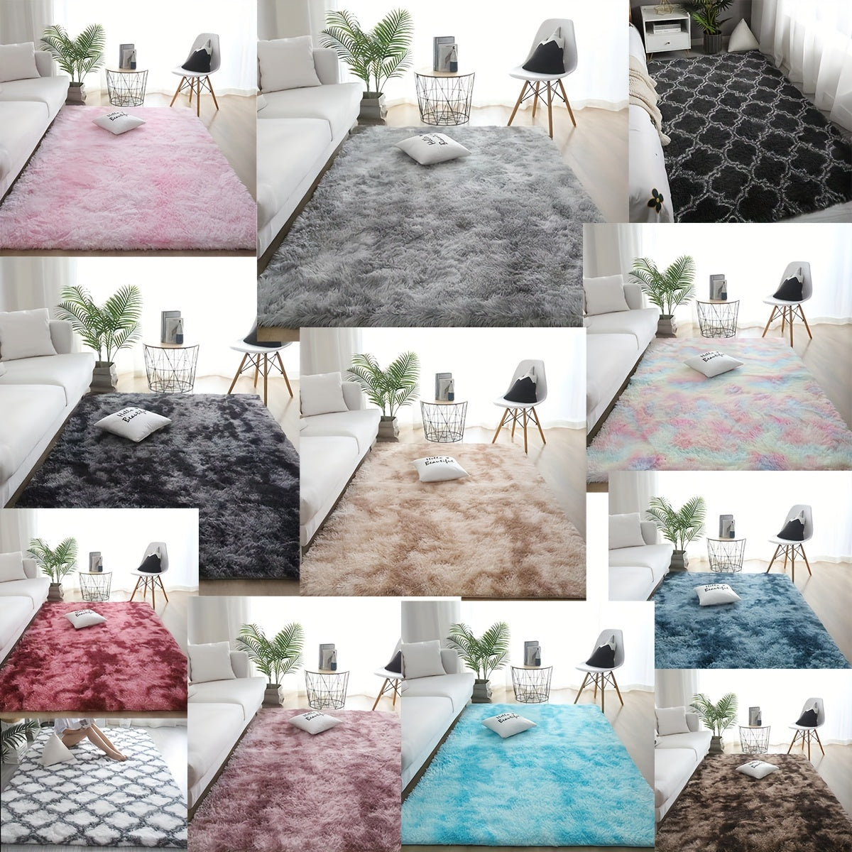 1 alfombra de felpa súper suave y esponjosa para sala o dormitorio, gruesa, liviana y antideslizante con respaldo de goma, poliéster resistente, disponible en 8 colores modernos (rosa, negro y blanco con diseño geométrico, rojo, azul, café, gris, beige,