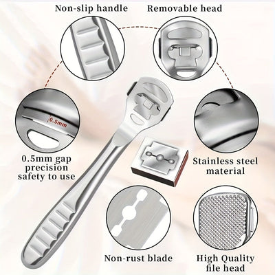 Juego de Herramientas de Pedicura de Acero Inoxidable para el Cuidado de los Pies, Limas Multifuncionales para Piel Muerta, Raspador de Callos, Profesional para Hombres y Mujeres, Lima de Pies Portátil para Piel Muerta