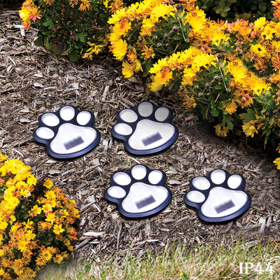 4 piezas de luces solares LED CIMMELO para patas de mascotas - Luces decorativas de alta calidad IP44 con brillo cálido, montaje semienterrado de plástico duradero para césped, senderos, patios, entradas y decoración de vacaciones, luces para patas para
