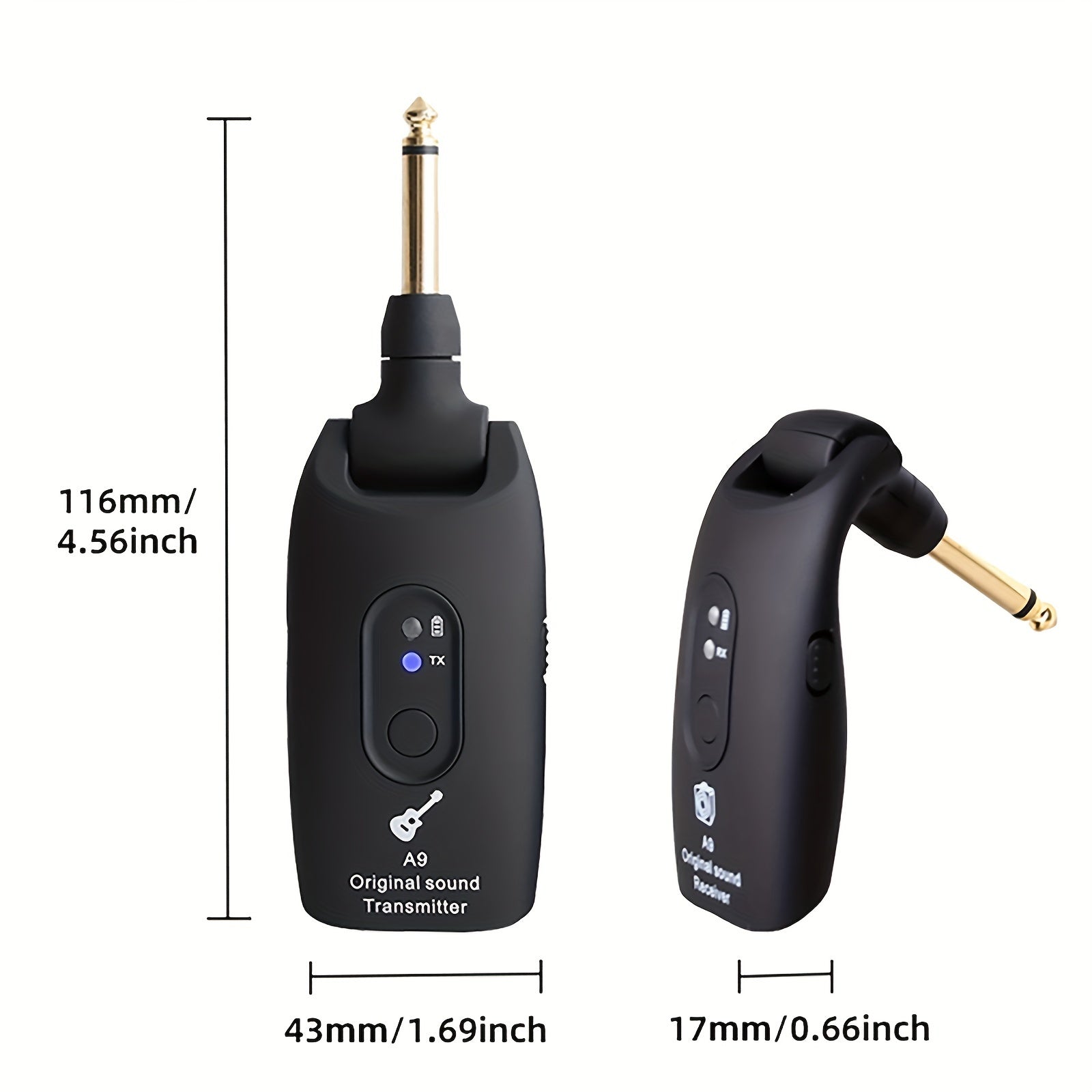 Sistema inalámbrico de guitarra que funciona a 2.4 GHz, transmisor y receptor de audio inalámbrico recargable, adecuado para guitarra, bajo, instrumentos de viento e instrumentos musicales electrónicos.