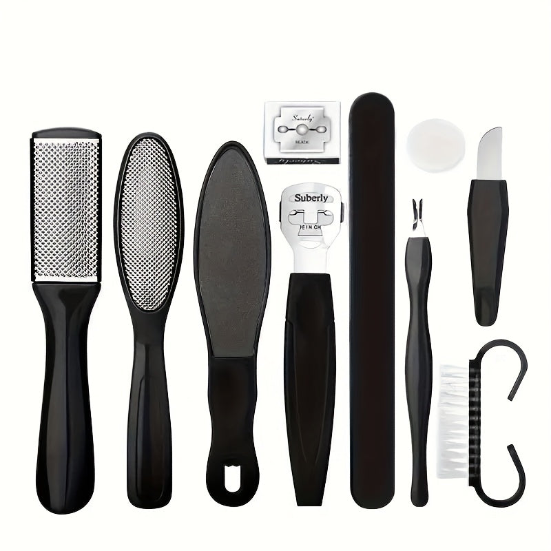 Kit Profesional de Cuidado del Pie, Juego de 10 Piezas / Tamaño 30.48 cm, Incluye Herramientas para Pedicura con Piedra Pómez para Eliminar Cutículas Muertas, Color Beige Claro y