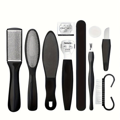 Kit Profesional de Spa para Pies, Cuidado de 10 en 30.48 cm, Juego de Acero Inoxidable para el Cuidado de los Pies, Removedor de Piel Muerta y Pedicura, Conjunto de Lima para Pies con Quitapelotas (Negro)