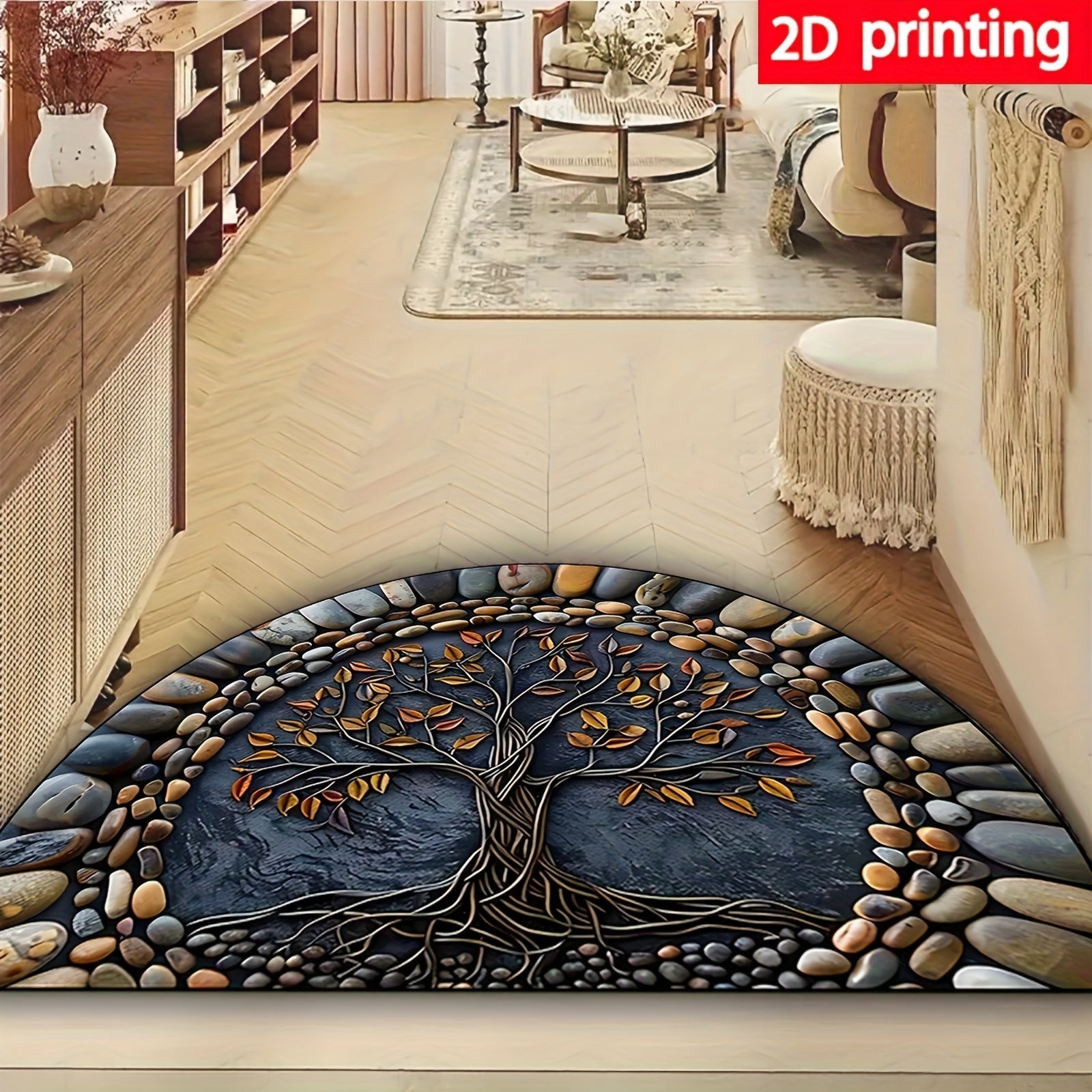 1pc Alfombra de Bienvenida Árbol de la Vida, Antideslizante Lavable de Poliéster para Porche/Sala de Estar/Dormitorio/Oficina y Decoración Exterior, Decoración de Hogar Rectangular Hecha a Máquina, Regalo de Primavera/Verano, Alfombra de Bienvenida Exter