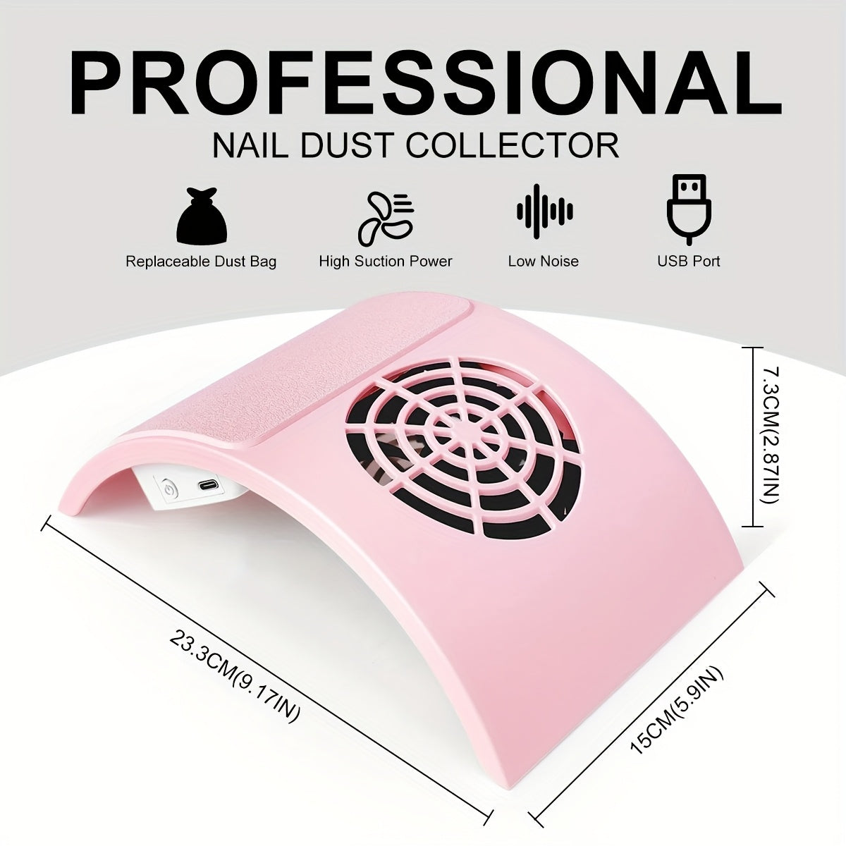 Aspiradora Profesional para Polvo de Uñas - Estación de Manicura USB para Salón y Hogar, Sistema Silencioso de Limpieza con Colector de Polvo para Artistas y Clientes, Sin Batería Necesaria, Diseño Elegante y Compacto, Construcción en Plástico