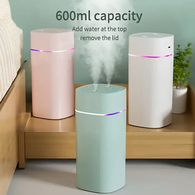 Humidificador de Doble Puerto con Capacidad de 600 ml - Diseño Moderno y Elegante, Gran Salida de Niebla, Apagado Automático, Tapa Extraíble para Fácil Limpieza, Ideal para Hogar, Oficina y Coche, Humidificador Compacto de Escritorio | Banda Brillante De