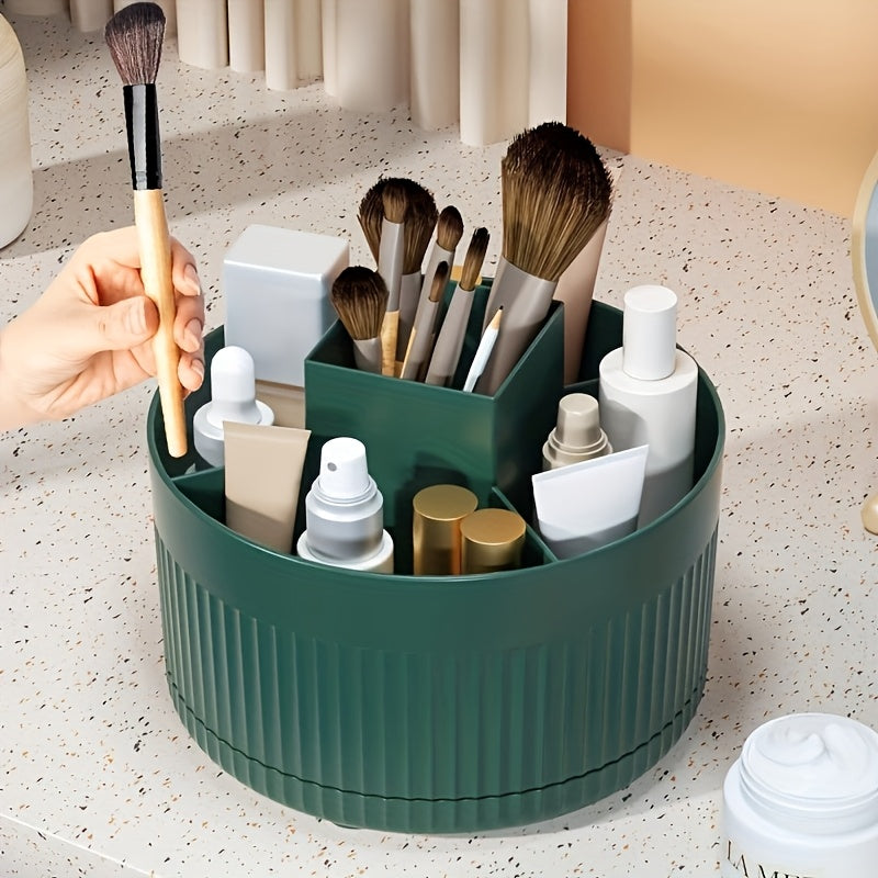 1pc Organizador de cosméticos giratorio de 360 grados, diseño simplista, plástico ABS duradero, ideal para dormitorio, tocador, almacenamiento de baño - Opciones blanco/verde