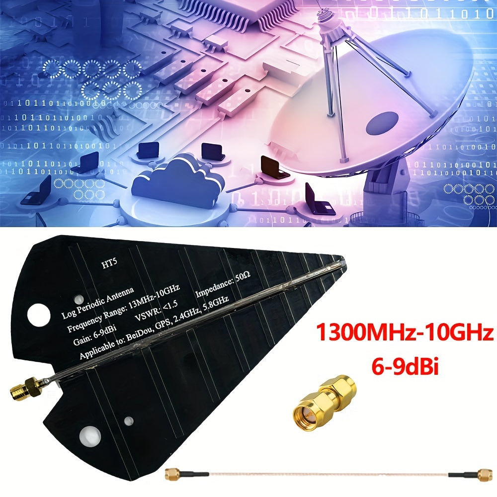 Antena UWB periódica logarítmica HT5, no cargada, 1300MHz-10GHz, ganancia de 6-9dBi, 50 ohmios para GPS, transmisión de señal de 2,4GHz y 5,8GHz
