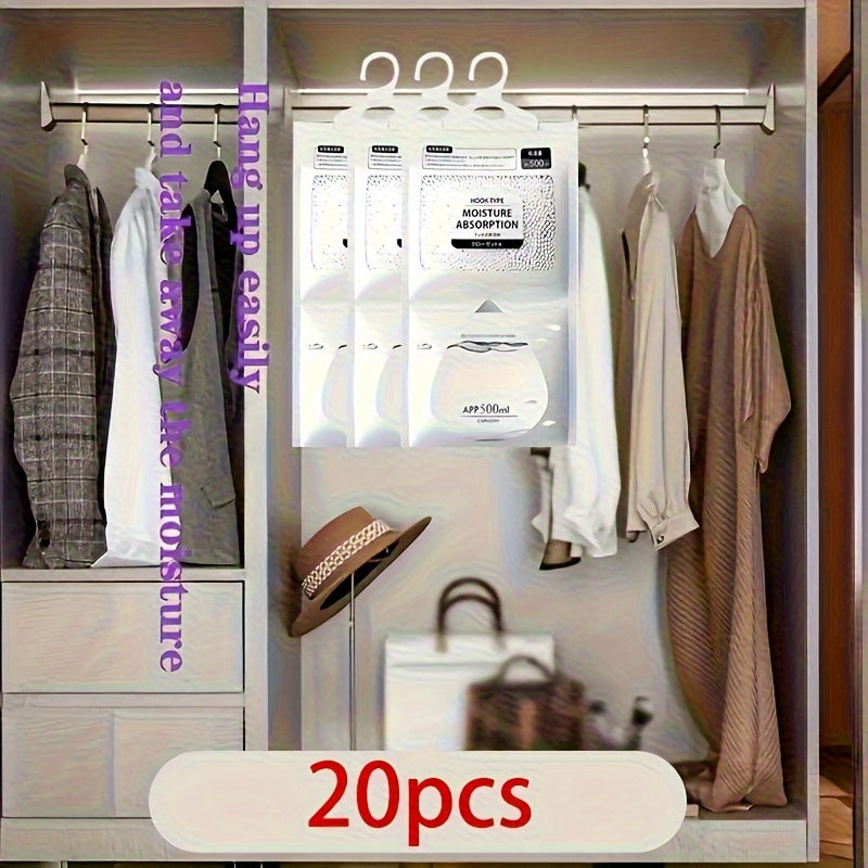 20 bolsas colgantes absorbentes de humedad, 56.43 oz de desecante - Ideal para clósets, dormitorios y baños. Bolsas absorbentes de agua colgantes efectivas. Kit antihumedad para el hogar