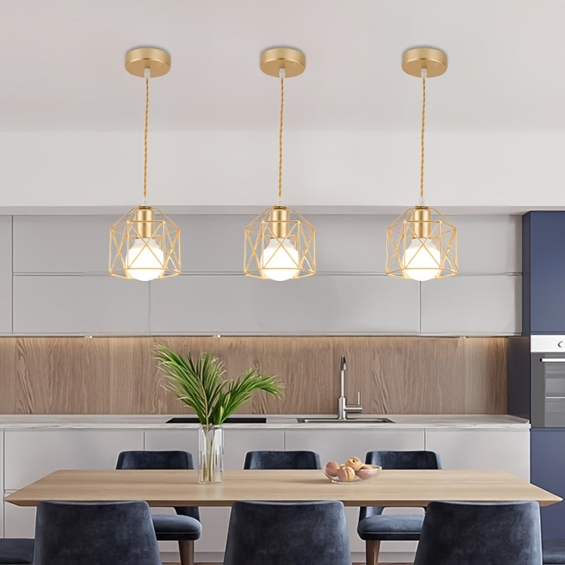 Lámpara colgante moderna minimalista en dorado y negro, con cabezal individual, altura ajustable, base para foco E27, montaje semiempotrado, ideal para comedor y bar, diseño cilíndrico elegante, construcción resistente, sin foco incluido