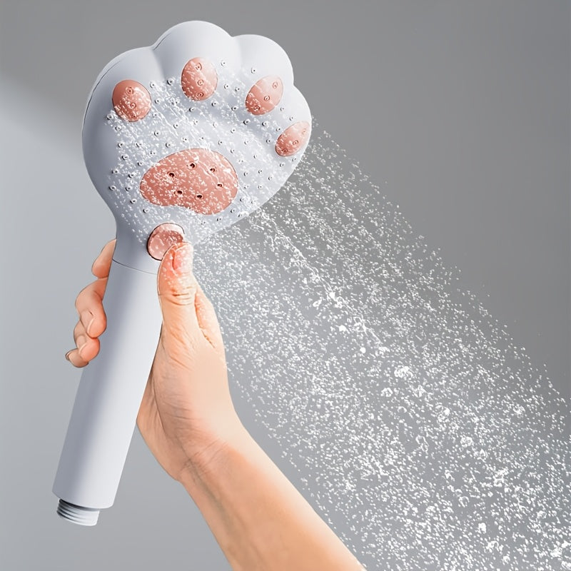 1 cabezal de ducha portátil presurizado, diseño de pata de gato, hermoso y moderno, cabezal de ducha con filtro de masaje ajustable en 3 modos, adecuado para baño, montaje en pared y colgante, material plástico, regalo ideal para amantes de los gatos