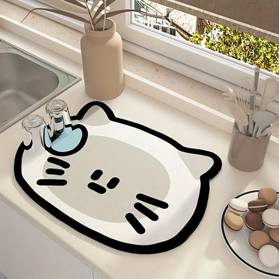 Alfombrilla Absorbente con Temática de Gatos - Perfecta para Cocina y Baño, Ideal para Platos, Tazas y Máquinas de Espresso