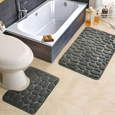 2 piezas de juego de alfombras de baño de espuma de memoria con diseño geométrico, alfombras de lana de coral antideslizantes para baño - Lavables en máquina, ideales para fregadero, bañera, ducha y inodoro, decoración y accesorios de baño, alfombras de