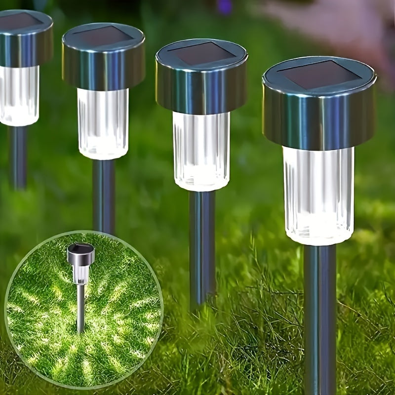 Juego de 10/12 luces LED solares para jardín, patio o camino, resistentes y duraderas, de acero inoxidable