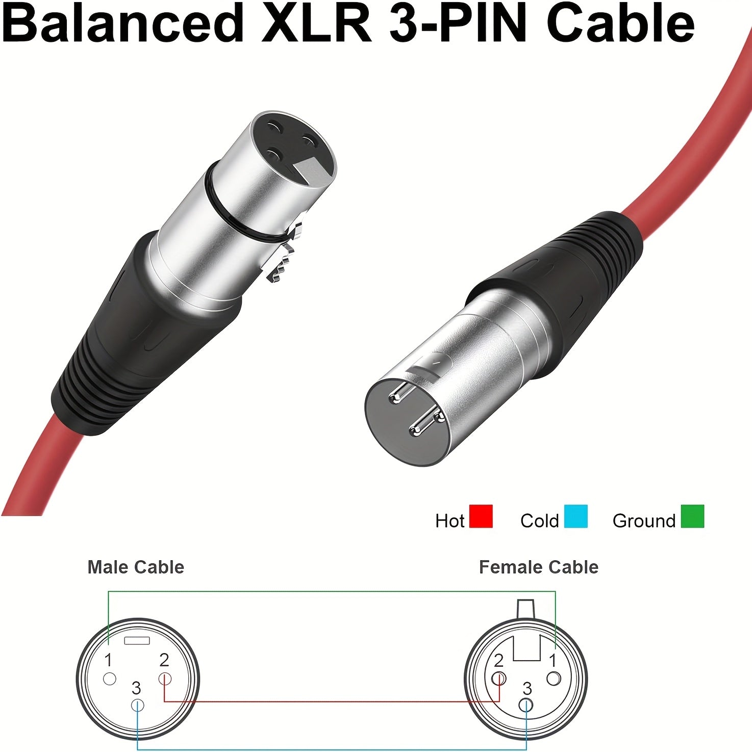 Cables XLR, Cable de Micrófono con Parche de Color en PVC para Macho a Hembra XLR, Cables Balizados de 3 Pines DMX para Mezclador de Audio y Sistema de Altavoces (PVC, paquetes de 6 colores)