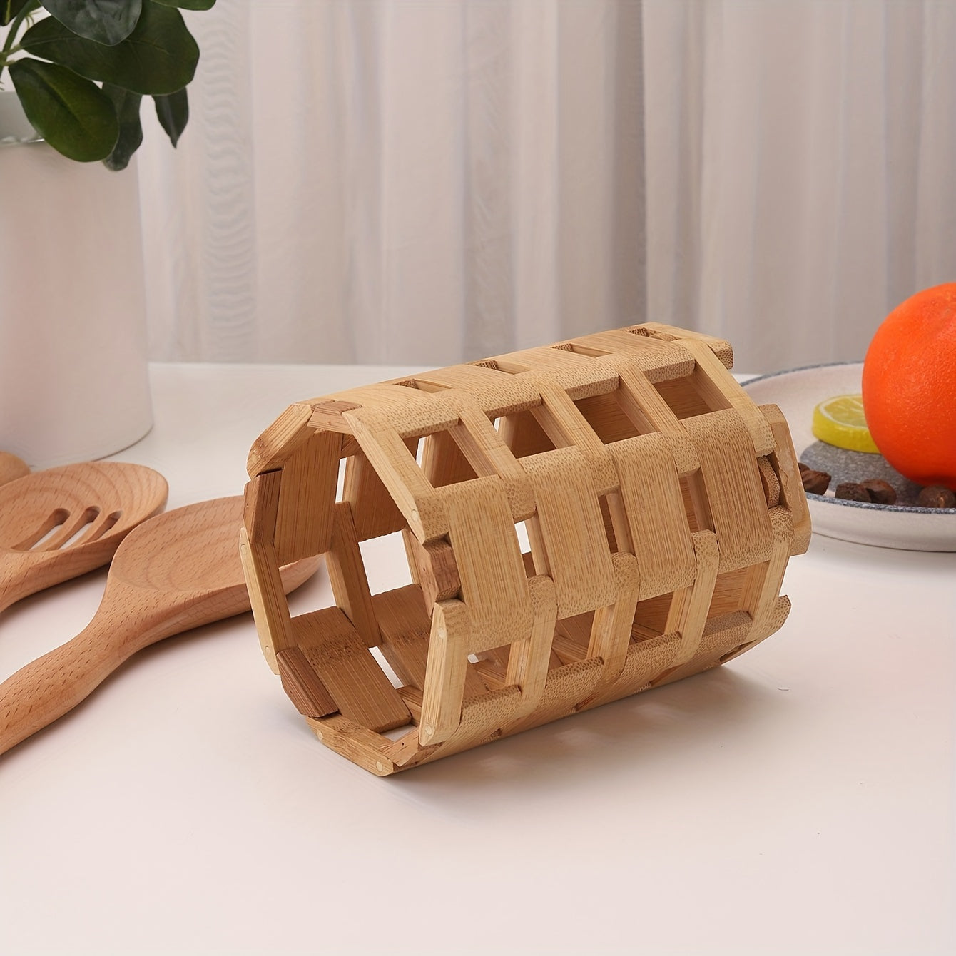1 Soporte Para Utensilios De Cocina, Jaula Para Palillos, Estante De Almacenamiento De Cubiertos, Multifuncional, Soporte Para Bolígrafo Creativo Hueco De Bambú, Soporte Para Bolígrafo Multifuncional De Bambú, Bolígrafo, Lápiz De Colores, Crayón, Caja De