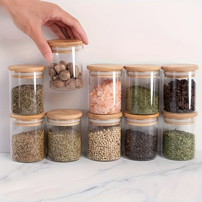 4/6/12 Piezas de Tarros de Vidrio para Especias, Hechos de Material Transparente de Borosilicato Alto con Tapas de Bambú Selladas, Contenedores Portátiles para Almacenar Té, Café en Grano, Azúcar, Dulces, Galletas y Utensilios de Cocina
