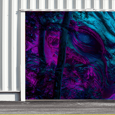 1 pieza de letrero de puerta de garaje de criatura alienígena mística - Gran decoración de arte de pared al aire libre con diseño vibrante de púrpura y azul, perfecto para fondos de fiestas de Halloween, decoración de jardín y celebraciones de fantasía,