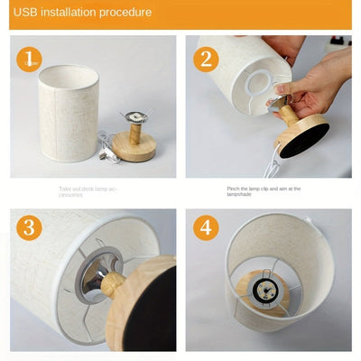 1 Lámpara De Mesita De Noche, Cubierta De Tela, Luz De Noche Pequeña, Decoración Nórdica Moderna Para Dormitorio, Luz De Noche, Luz De Escritorio De Madera Maciza, Alimentada Por USB