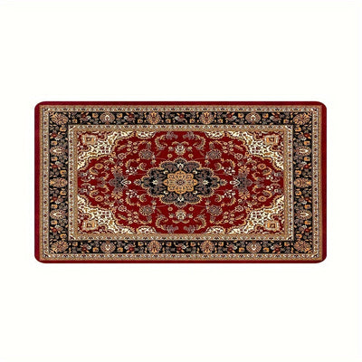 1 Pieza, Alfombra De Suelo Antideslizante De Franela Suave Con Patrón Vintage Rojo Para Cocina Y Baño