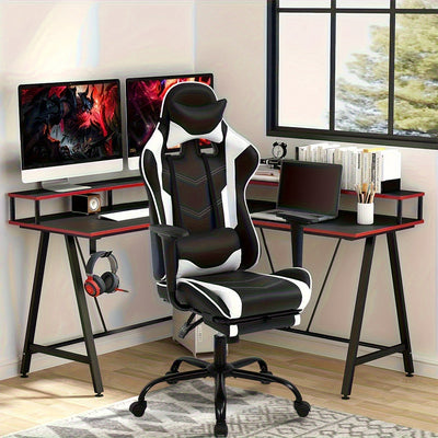 Producto Más Vendido, Silla de Juego Ergonómica con Reposapiés, Silla Giratoria Ajustable para Oficina Artificial, Silla Reclinable de Respaldo Alto con Soporte Lumbar y Apoyacabezas, Estilo Carrera para Videojuegos
