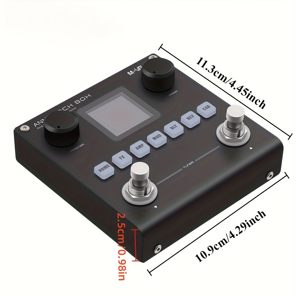 Procesador de Efectos Eléctricos Portátil para Guitarra FF Bonfires - Recargable por USB, 80 Presets, 6 Módulos de Efecto (Puerta de Ruido, Boost, Compresor, Preamplificador, EQ, Retardos y Reverberaciones), Diseño Compacto para Fácil Control con el Pie