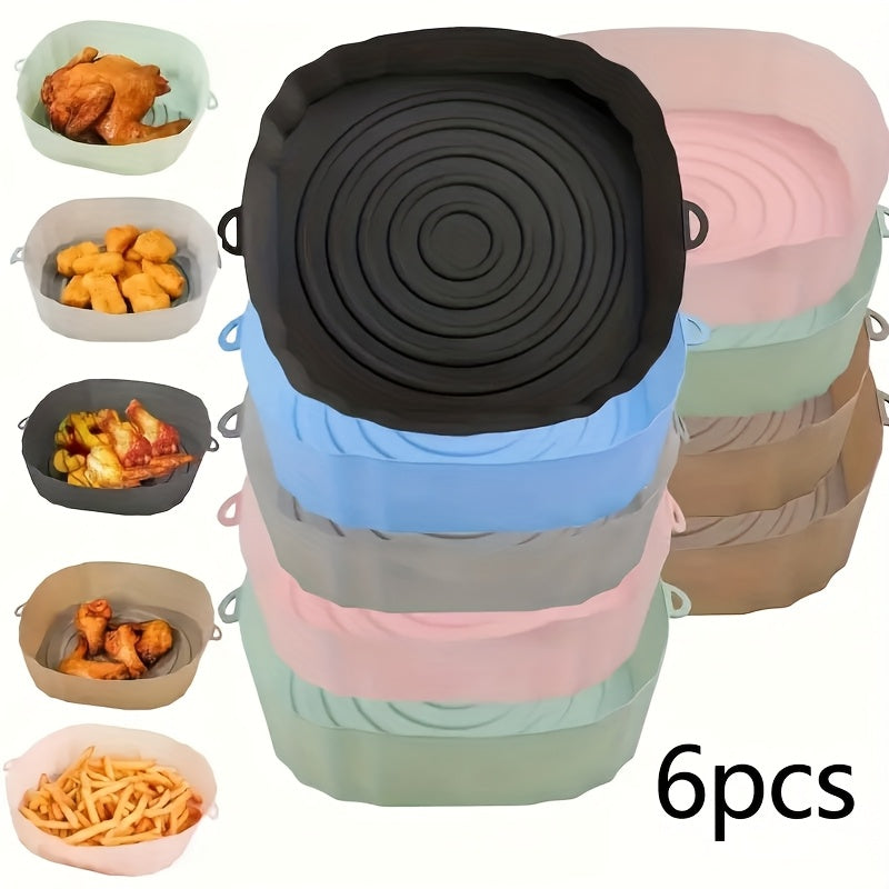 Conjunto de 6 Forros de Silicona para Freidora de Aire, Bandejas de Horneado Antiadherentes y Reutilizables de 18.01cm con Distribución Uniforme del Calor, Accesorios Multicolor para Horno de Aire y Hornos de Convección, Utensilios de Cocina Fáciles de L