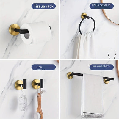 5/7 Piezas De Hardware De Baño, Barra De Toalla Montada En La Pared De Acero Inoxidable, Anillo De Toalla, Soporte De Papel Higiénico Y Ganchos Para Toallas, Accesorios De Baño