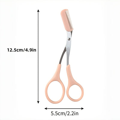 Tijeras de acero inoxidable rosa para recortar cejas con peine incorporado - Herramienta de precisión para cejas perfectas, no recargable, operación manual, ideal para uso en el salón