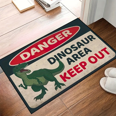 "Peligro Área de Dinosaurios Manténgase Afuera" Alfombra de Puerta Antideslizante Creativa - Alfombra de Piso para Interiores/Exteriores para Dormitorio, Decoración de Habitaciones y Accesorios para Fotos - Hecha con Material Duradero