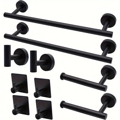 Juego de accesorios para baño moderno 2024, incluye barra para toallas de 15.8 pulgadas, montaje en pared con taladro, material duradero, acero inoxidable SUS304, juego de 10 piezas (plateado/negro)