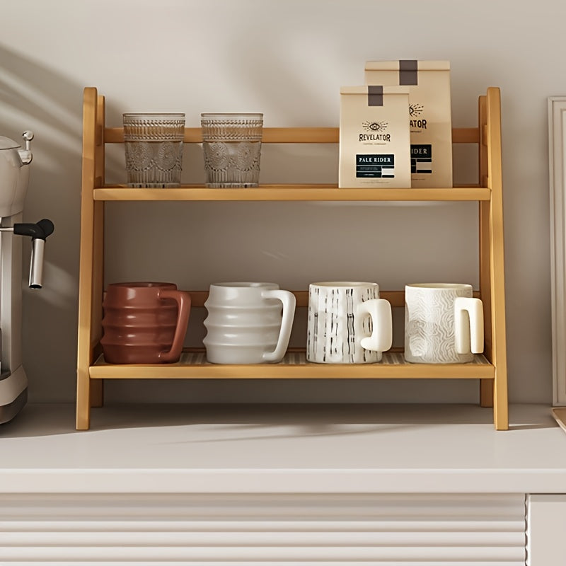 Organizador de cocina vintage estilo ratán de 2 niveles, estante para especias transpirable, repisa para baño y dormitorio, ideal para cosméticos y tazas (diseño ahorrador de espacio)
