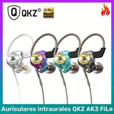 Auriculares internos QKZ AK3 FiLe de alta fidelidad, audífonos con cable y micrófono, cancelación de ruido con subwoofer, para gaming y música, plástico duradero, cable de 120 cm/47.24 pulgadas, diseño en colores vivos