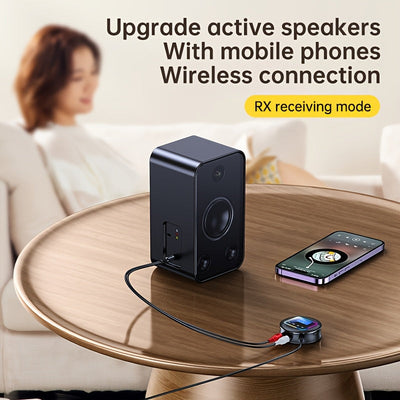 Adaptador de Altavoz sin varillas 5.4 con Pantalla Digital, Soporte para Tarjeta AUX/RCA/TF, Rango de 10m, Luz Ambiente RGB, Sonido Hi-Fi para Uso en Casa y Coche - Diseño Redondo , Alimentado por USB, Mejora del Audio Doméstico | Accesorio de Audio Mode