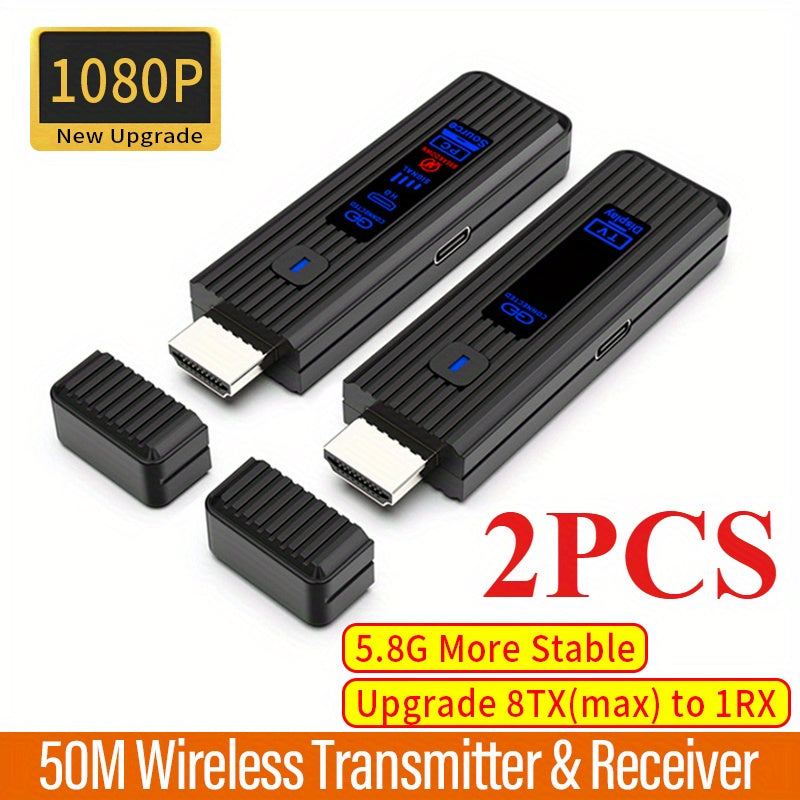 Transmisor y Receptor sin varillas Compatible con HDTV 1080P para Decodificación de Entrada 4K Salida 1080P, Extensor de Pantalla Inalámbrica 50m 8TXs a 1RX Kit Dongle Video Audio TV Stick para Cámara Portátil PC a Proyector Monitor, Plug and Play 2.4G/5