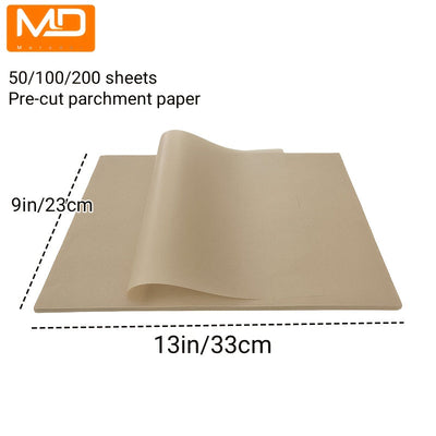 50/100/200 unidades de Papel pergamino para hornear, 22.86 X 33.02 cm, Hojas de pergamino pre-cortadas antiadherentes para hornear, cocinar, asar a la parrilla, freidora de aire y vapor - Sin blanquear, aptas para bandejas de horno medianas Eid Al-Adha M