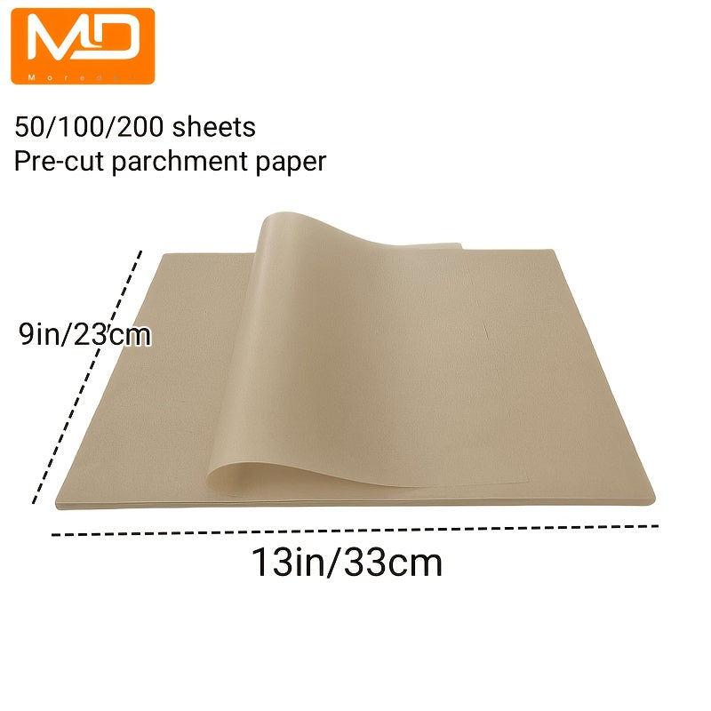 50/100/200 unidades de Papel pergamino para hornear, 22.86 X 33.02 cm, Hojas de pergamino pre-cortadas antiadherentes para hornear, cocinar, asar a la parrilla, freidora de aire y vapor - Sin blanquear, aptas para bandejas de horno medianas Eid Al-Adha M
