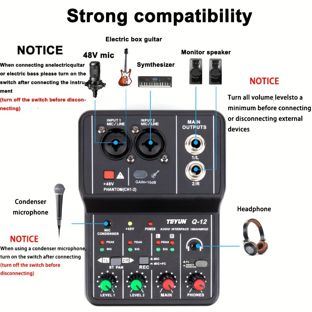 Interfaz de audio USB de 2 canales con enchufe para micrófono, control de volumen y salida de monitor - Tarjeta de sonido plug & play para grabación de computadora, producción de música, estudio en casa, consola de mezcla USB mini, dispositivo de grabaci