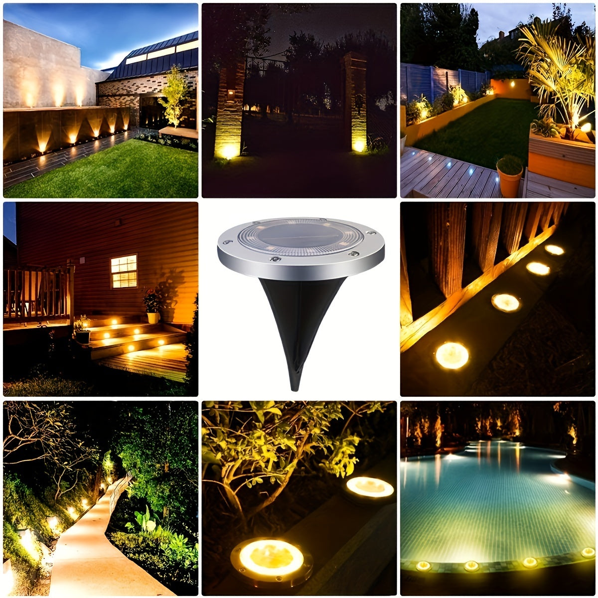 12 luces solares para jardín de acero inoxidable, focos LED con decoración de cristal pulido, luces exteriores ahorradoras de energía para patio, camino de jardín, alberca, bodas, cenas y decoración navideña - montaje semiempotrado, control con sensor de