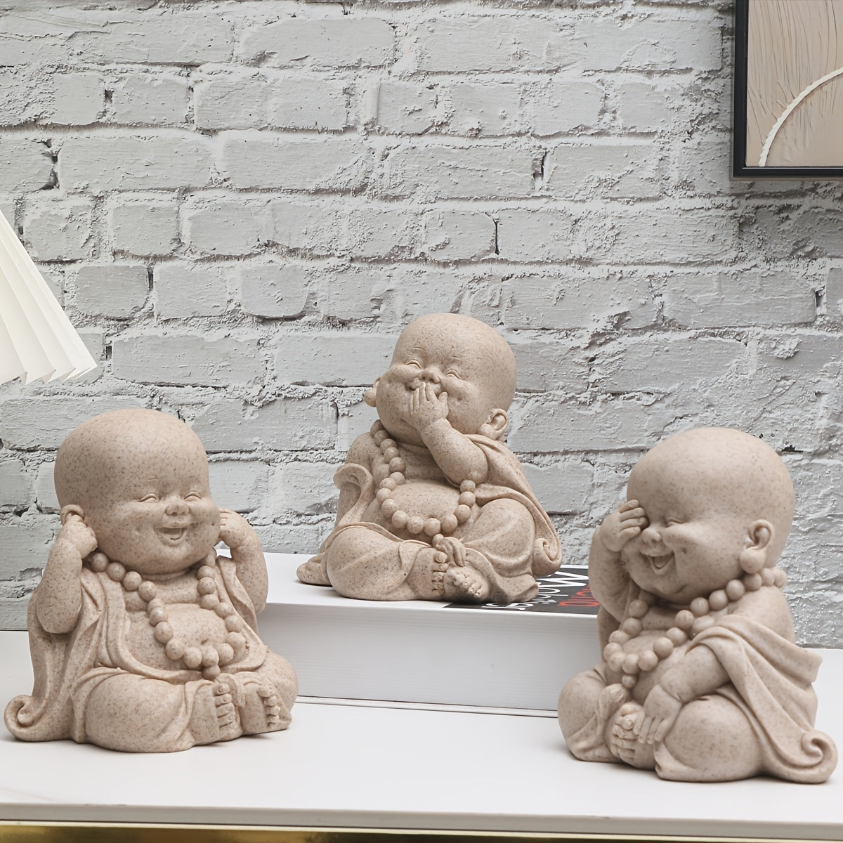 Figura de Monje de Resina Inspirada en Zen - "No Ver el Mal, No Oír el Mal, No Hablar el Mal" con Buda Sonriente, Perfecta para Decoración Interior/Exterior, Estatua de Temática de Dibujos Animados Versátil para Hogar y Jardín, Estatuas de Buda
